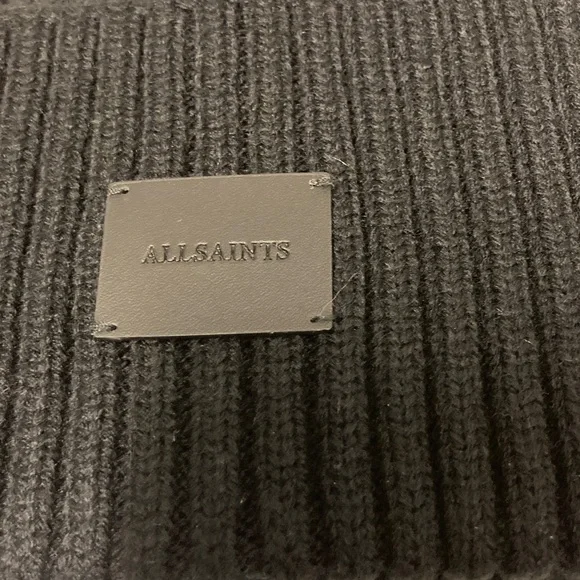 All Saints Black Ribbed Knit Beanie - Picture 2 of 4